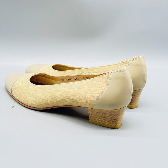 Salvatore Ferragamo Shoes Womens 8 Beige Slip On Pumps Cap Toe Low Heel Dress - Picture 6 of 13